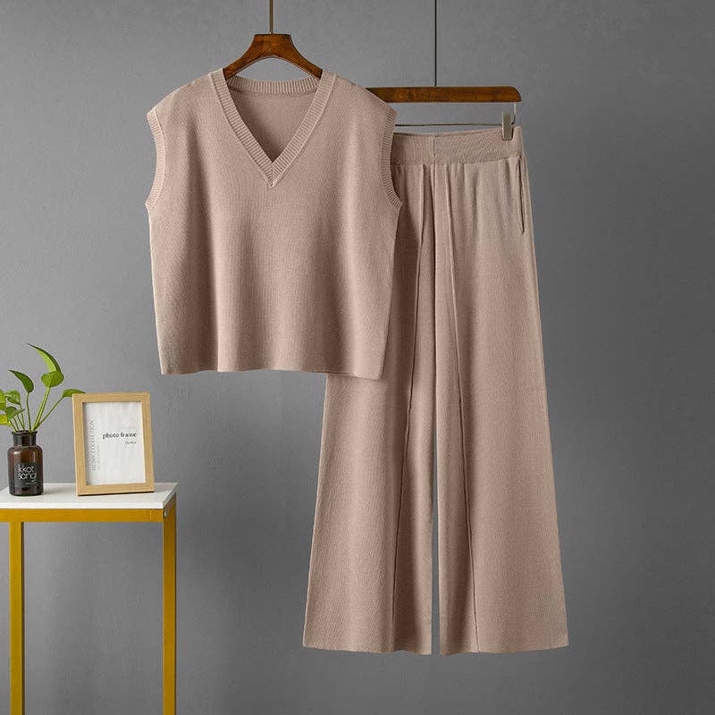 Marayn - Wholesale Top & Pant Set (NOT Loungewear) - Women's - Chic Knit Vest  WideLeg Pants Set0