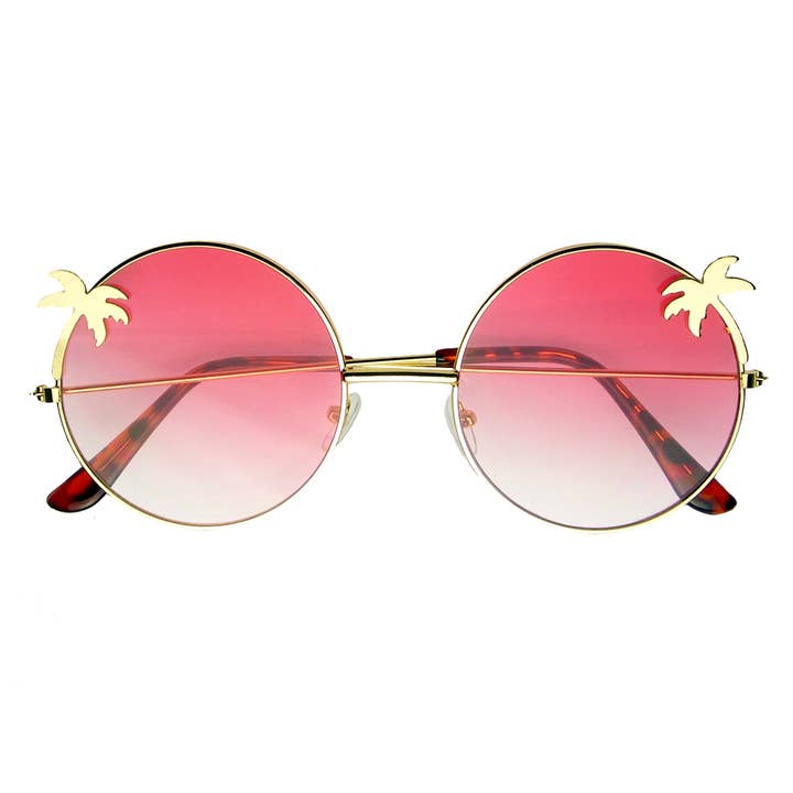 Emblem Eyewear - Wholesale Sunglasses - Women's - Indie Palm Tree Gradient Lens Round Hippie Sunglasses