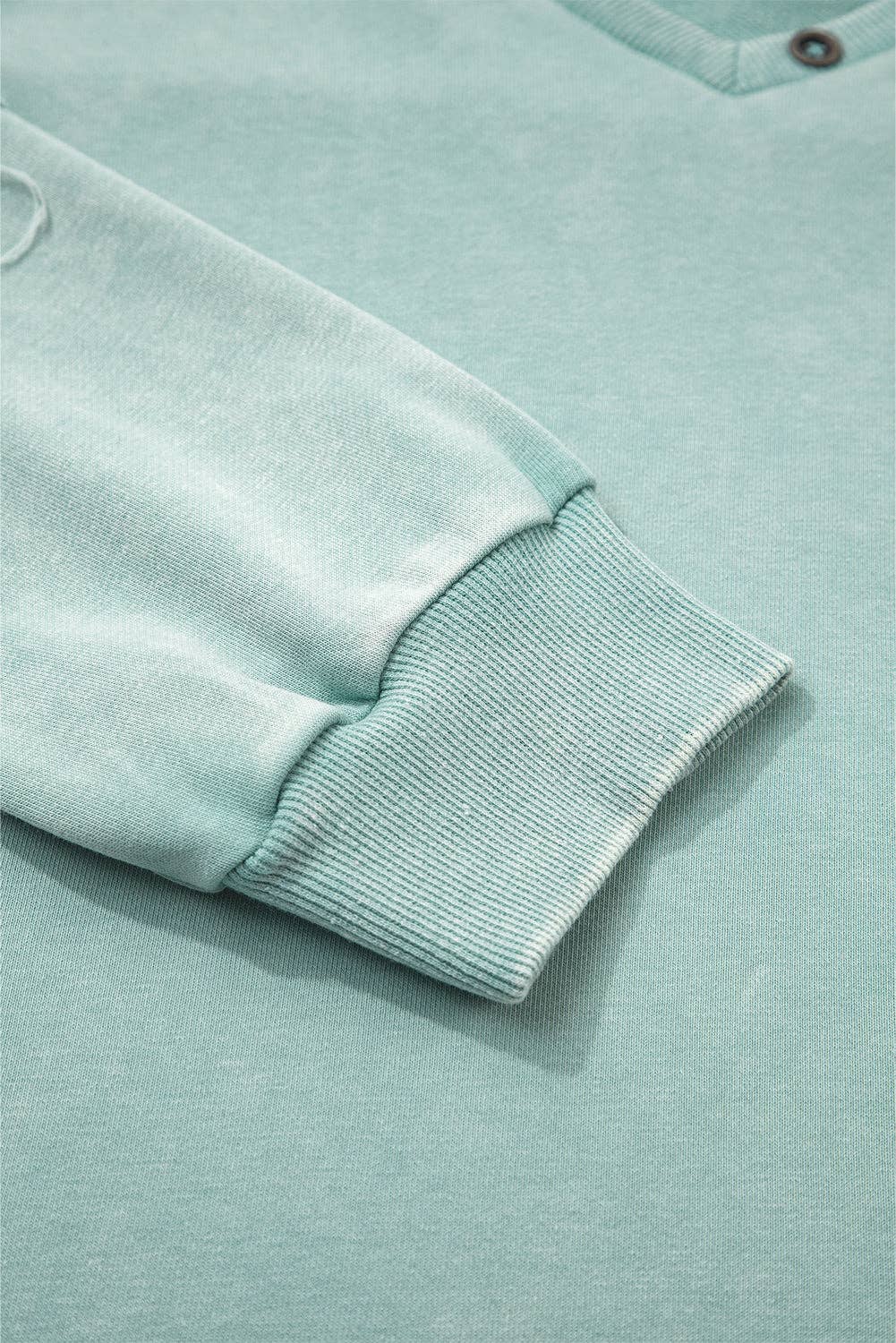 Mist Blue Mineral Wash Exposed Seam Buttoned V Neck Pullover Top for wholesale on Faire4