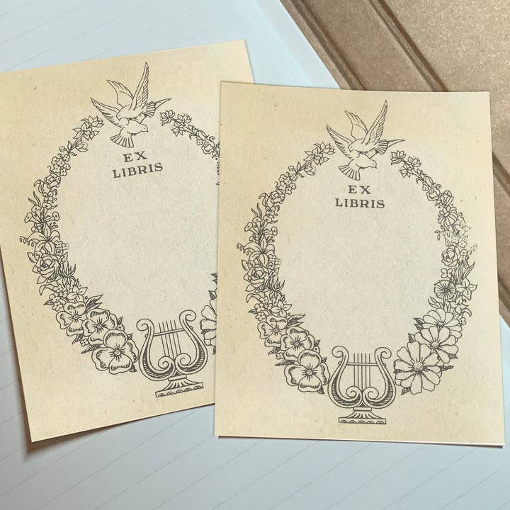 Love Doves, Gummed Paper Ex-Libris Bookplates for wholesale by Ebon et Noir LLC