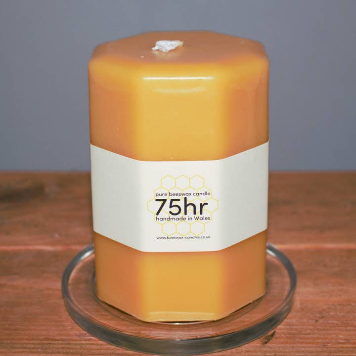 75 hour burning time pure beeswax octagonal pillar candle for wholesale by Fantasy Candles
