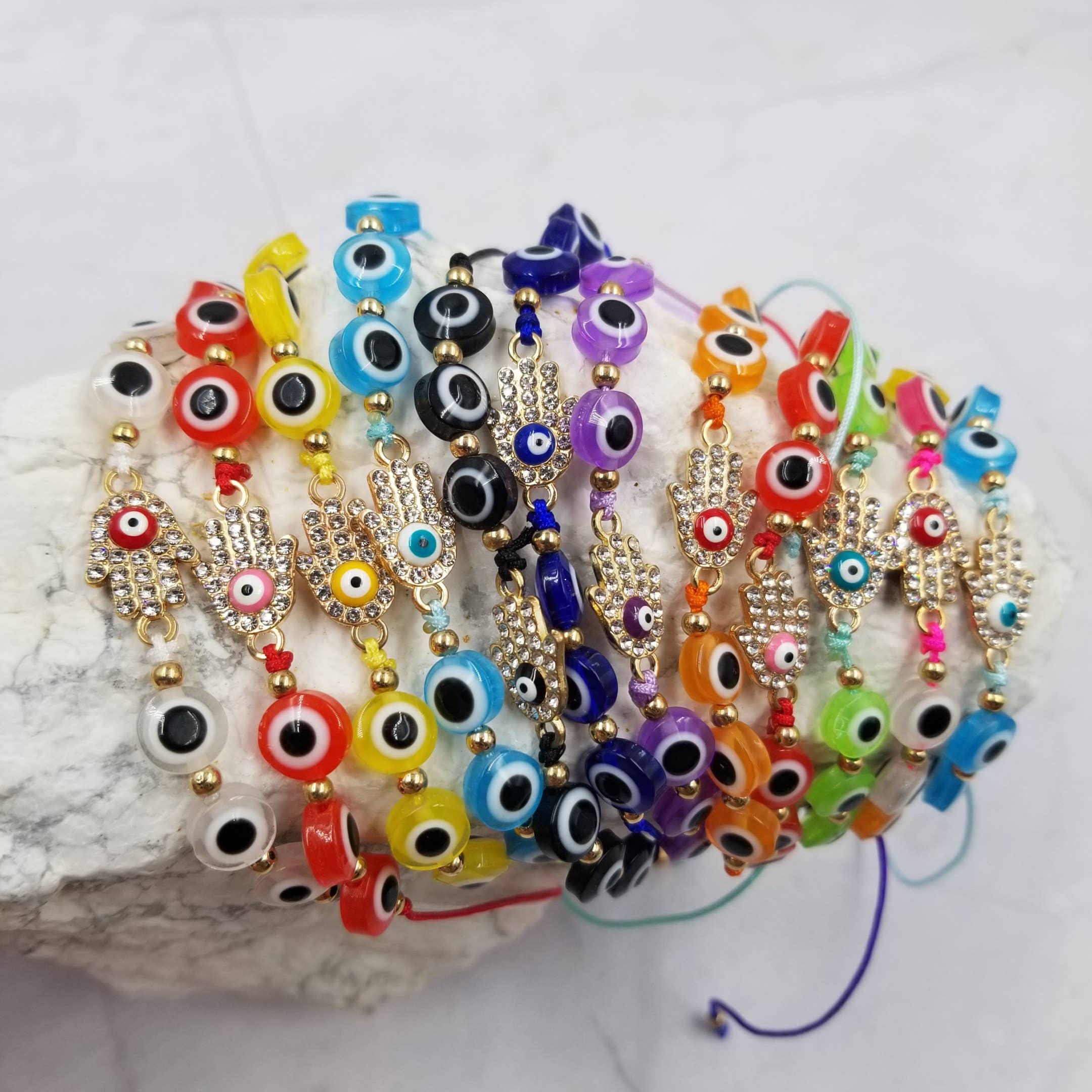 Conjuntos de 12 peças Pulseira de olho de mão de cristal conjuntos de 12 peças para venda a revendedores na Faire0