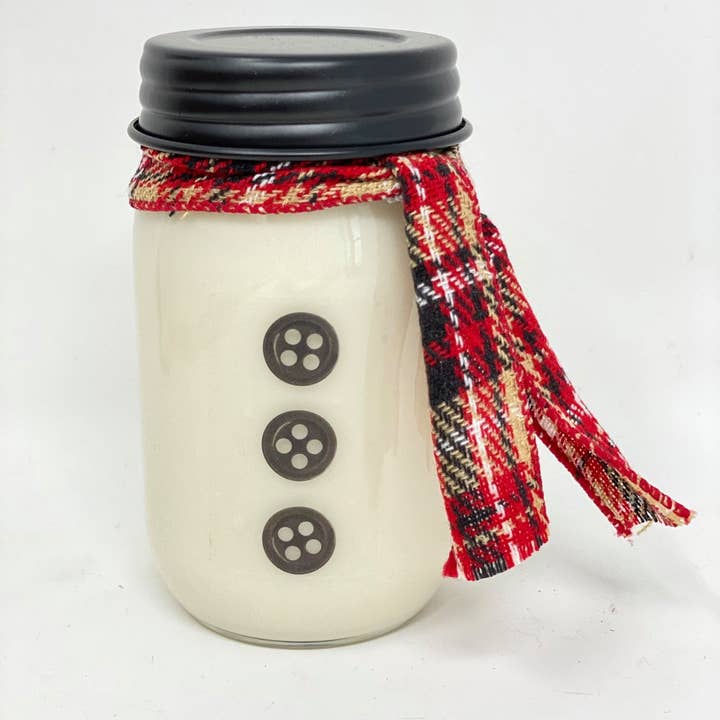 Oily Blends - Wholesale Jar/Filled Candle - Snowman Christmas Candles - Jumbo Soy Wax Candle w/Scarf