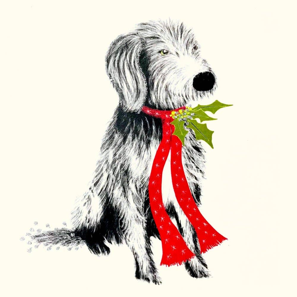 English Graphics - Wholesale Kerstkaartje - Baardcollie Kersthond1