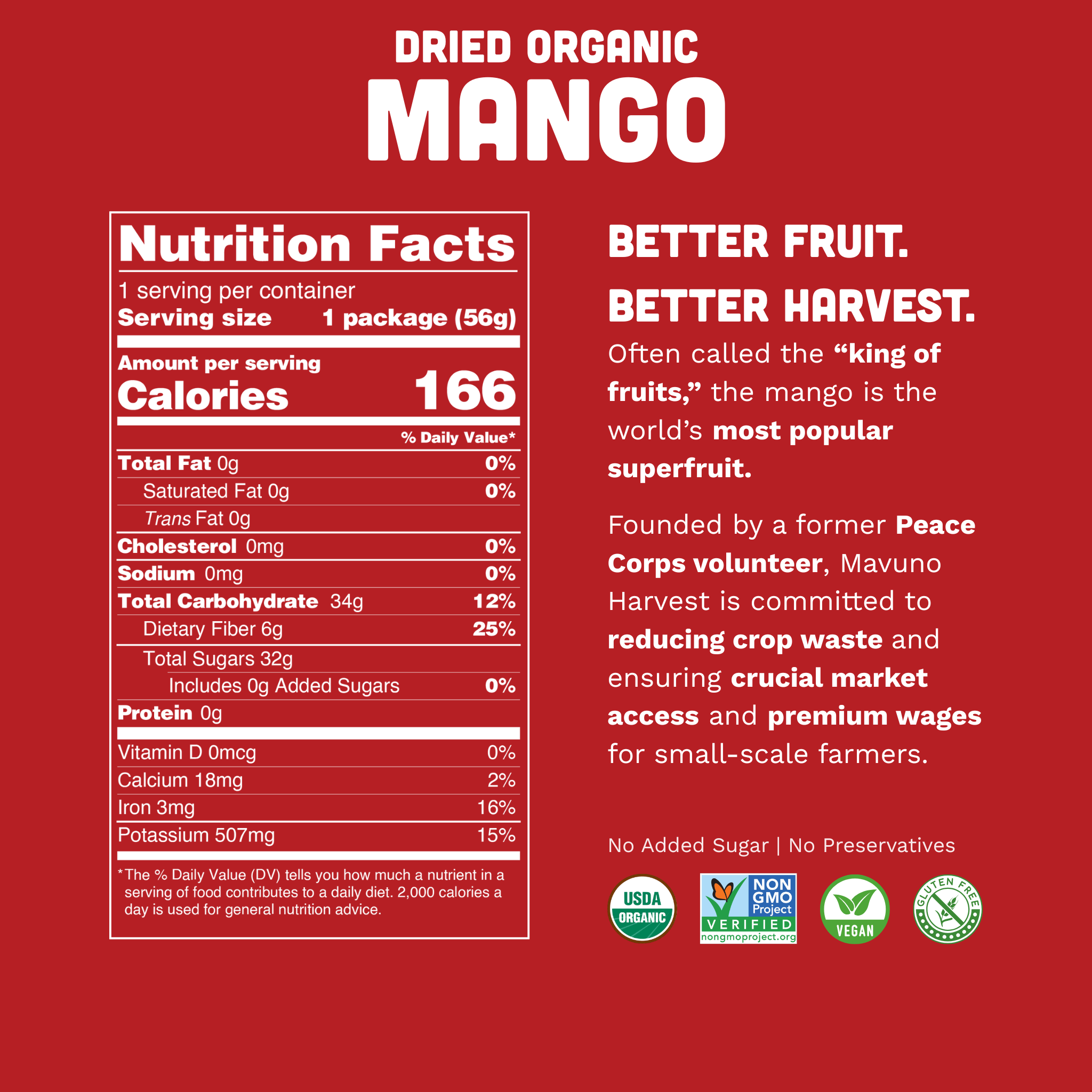 Mavuno Harvest Organics - Wholesale Dried/Dehydrated Fruit - Organic Dried Mango, 6-pack case1