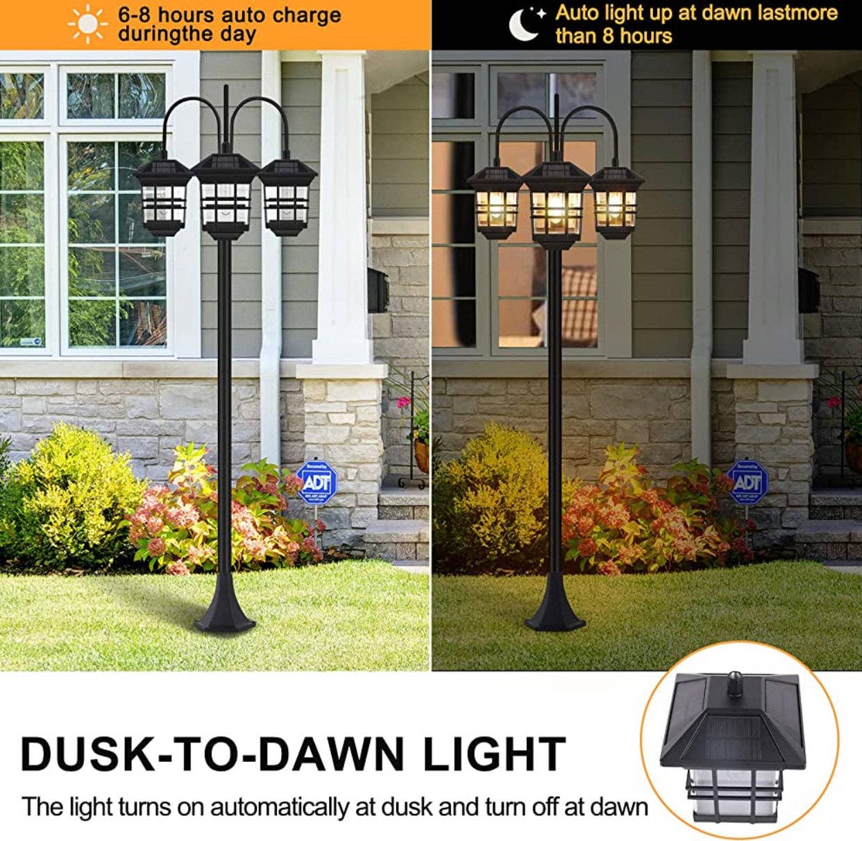 OutdoorSolarOutlet - Wholesale Outdoor/Lawn Light - SmartYard 74.8“ Outdoor Lamp Post Lights Solar Powered,3-Head Waterproof Street Lights 60 lumens1
