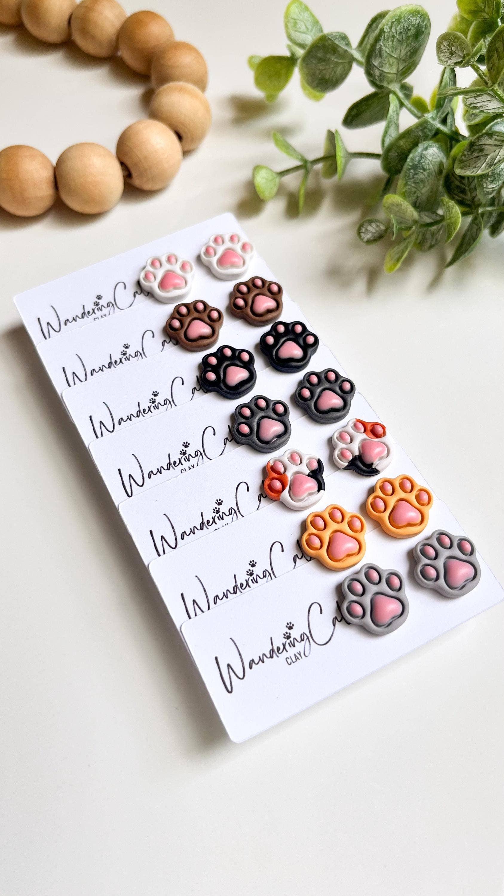 WanderingCalicoClay - Wholesale Stud/Post Earrings - Cat Paw Print Clay Stud Earrings for Cat Lovers7