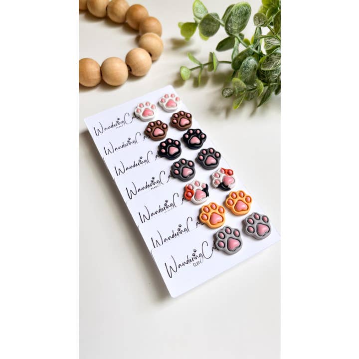 WanderingCalicoClay - Wholesale Stud/Post Earrings - Cat Paw Print Clay Stud Earrings for Cat Lovers7