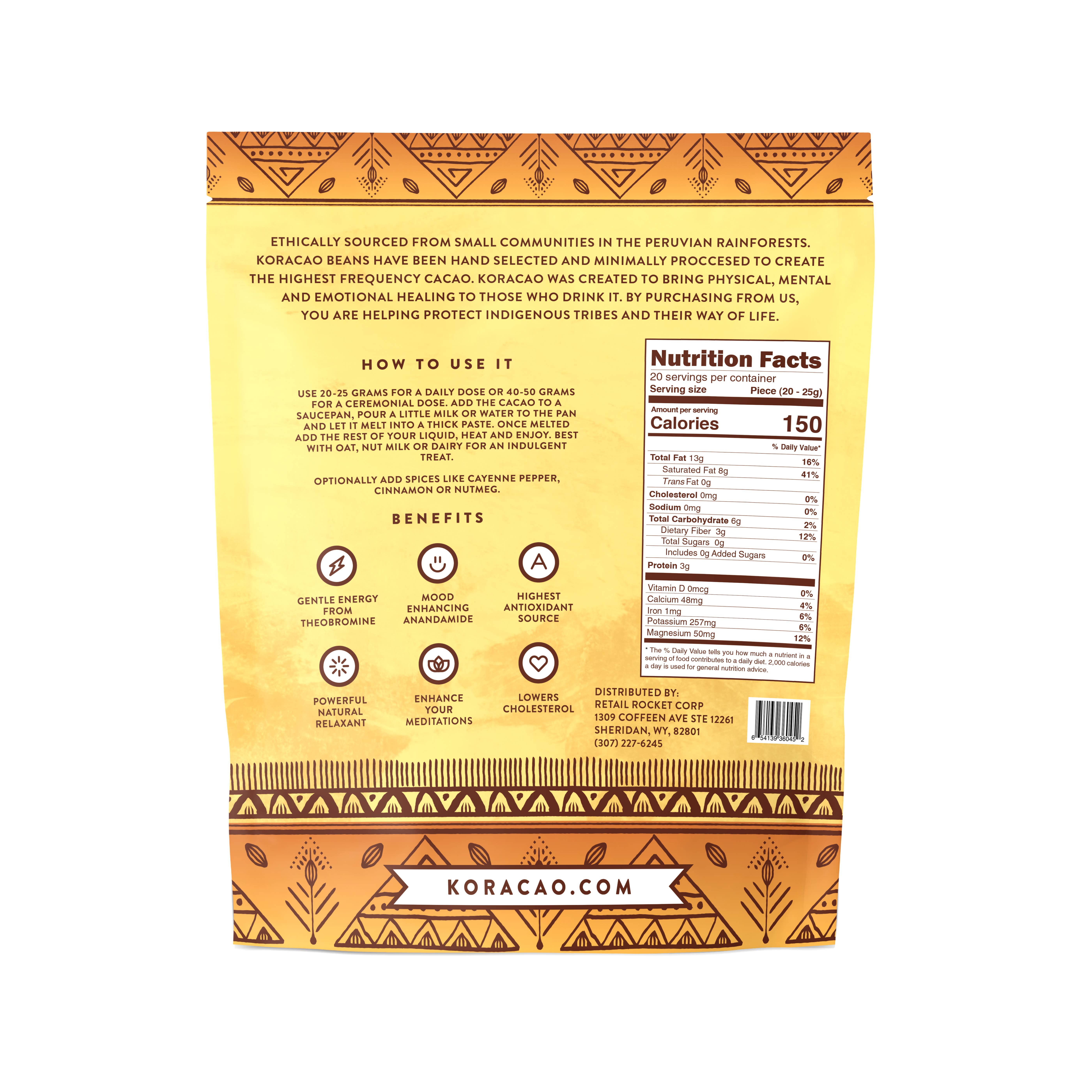 Koracao - Vente Préparations/kits pour chocolat chaud - Koracao cacao cérémonial 450 g (1 lb)1