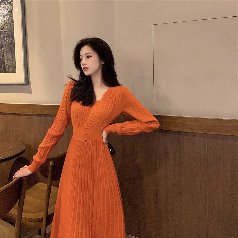 Marayn - Wholesale Dress - Women's - HighWaisted Knit Dress Chic Korean Style for Fall6