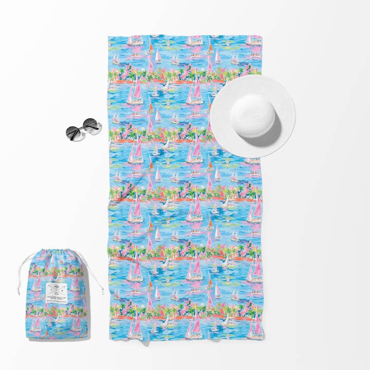 Paradise Sailing Double Sided Quick Dry Beach Towel for wholesale by June Apothicarie