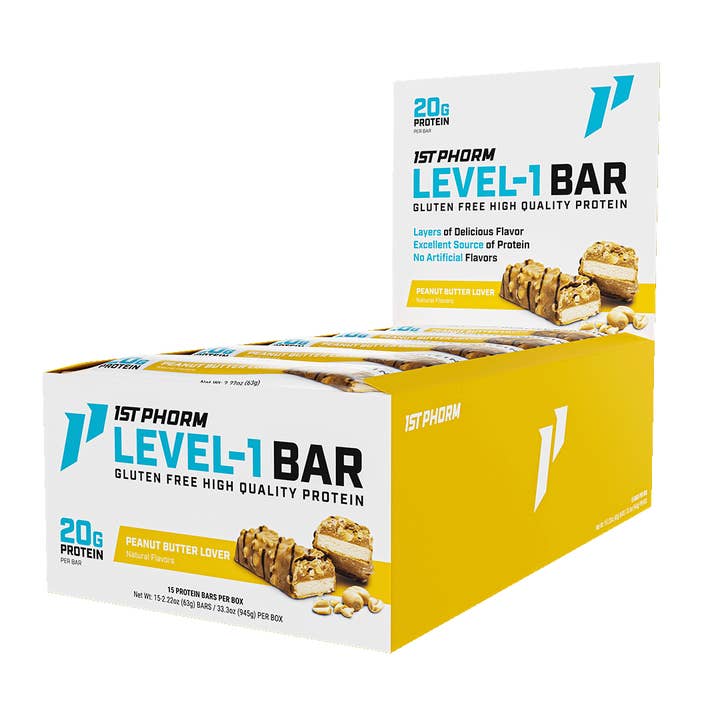 Level-1 Protein Bar, Peanut Butter Lover - 15 Bars/Carton, 6 Cartons (90 Bars) for wholesale by 1st Phorm