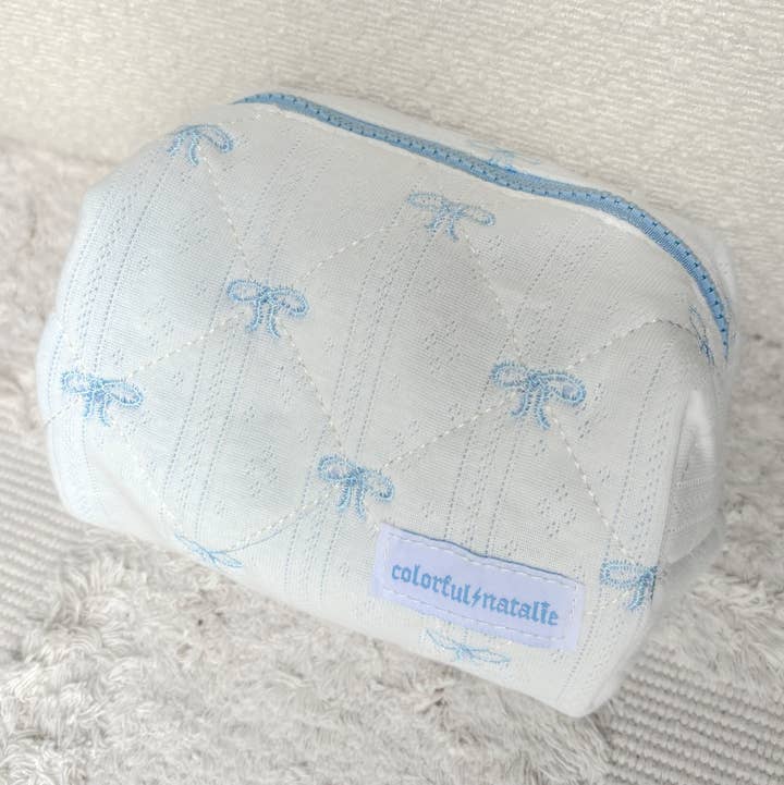 Colorful Natalie - Wholesale Makeup/Cosmetic Bag - Blue Bows Small Embroidered Makeup Bag