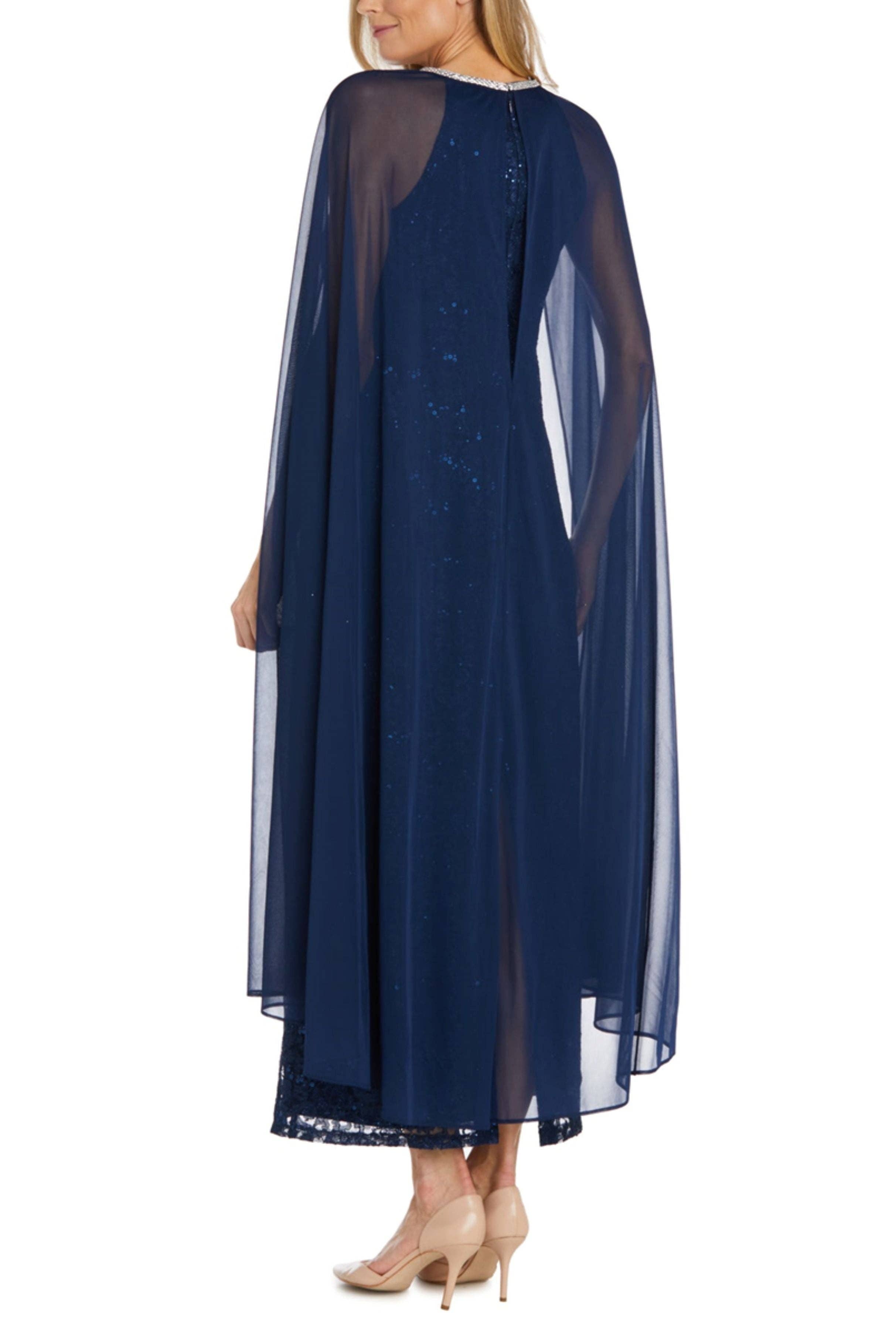 NAVY RM Richards Sequin Lace Attached Cape Evening Gown for wholesale on Faire1