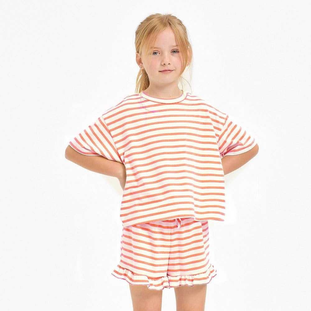 Good Girl – Großhandel Top- & Shorts-Set – Kinder – Gestreiftes Crop-Top und Rüschen-Shorts-Set4