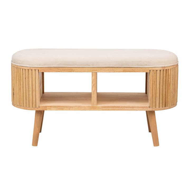 Nordlys - Wholesale Bench - ISUMI Beige Velvet and Wood Storage Bench