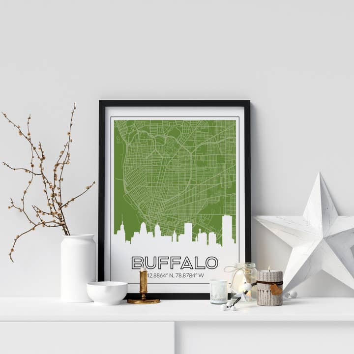 Paperfinch Design - Wholesale Art Print - Buffalo New York map and skyline art print with city coordinates