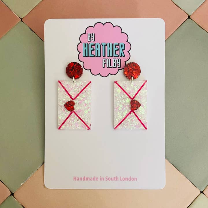 Love Letter Glitter Resin Earrings for wholesale by By Heather Filby