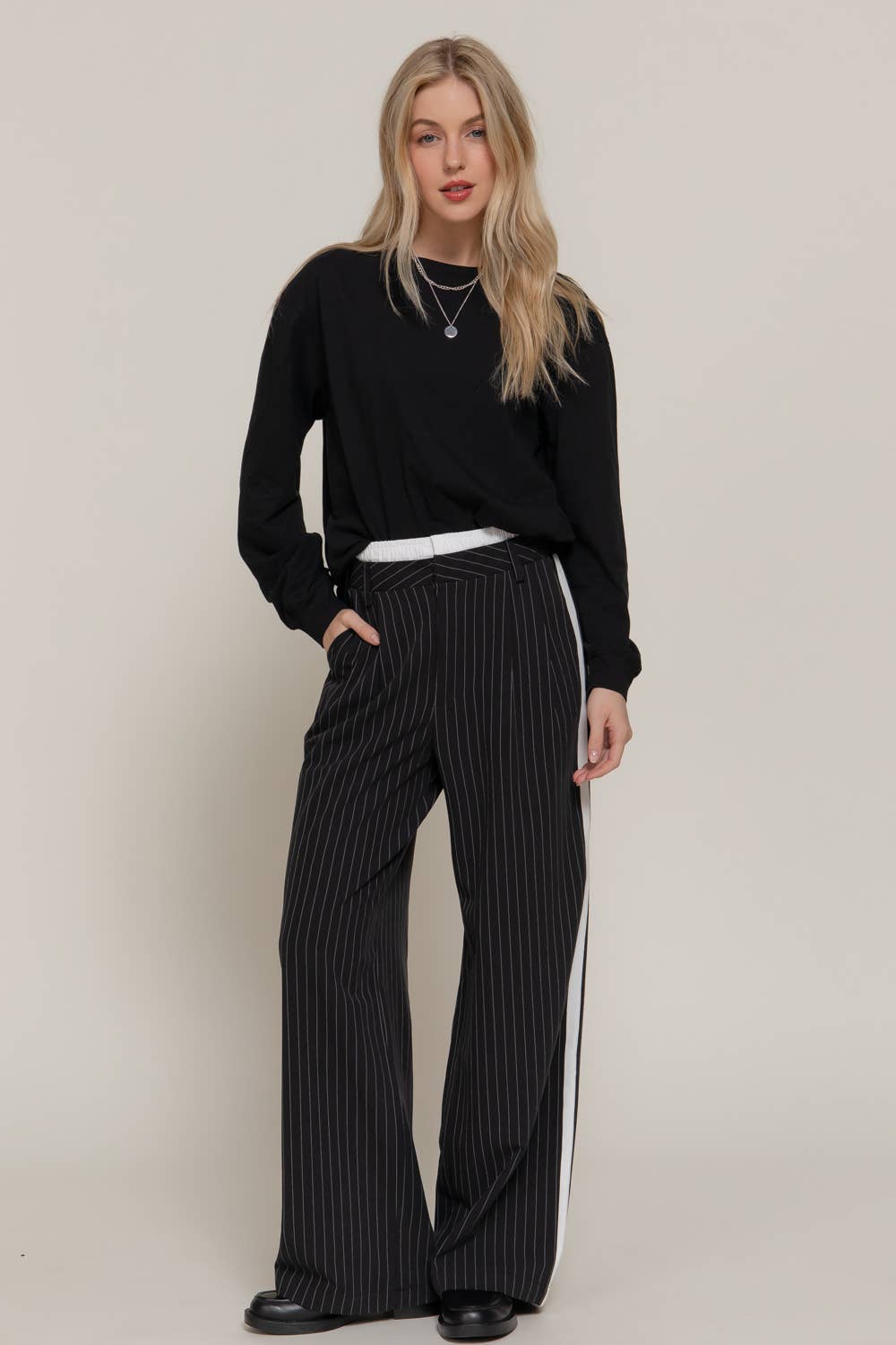 Active Basic | Active USA - Wholesale Pants - Women's - Side Stripe Detail Y/D Stripe Long Pants11
