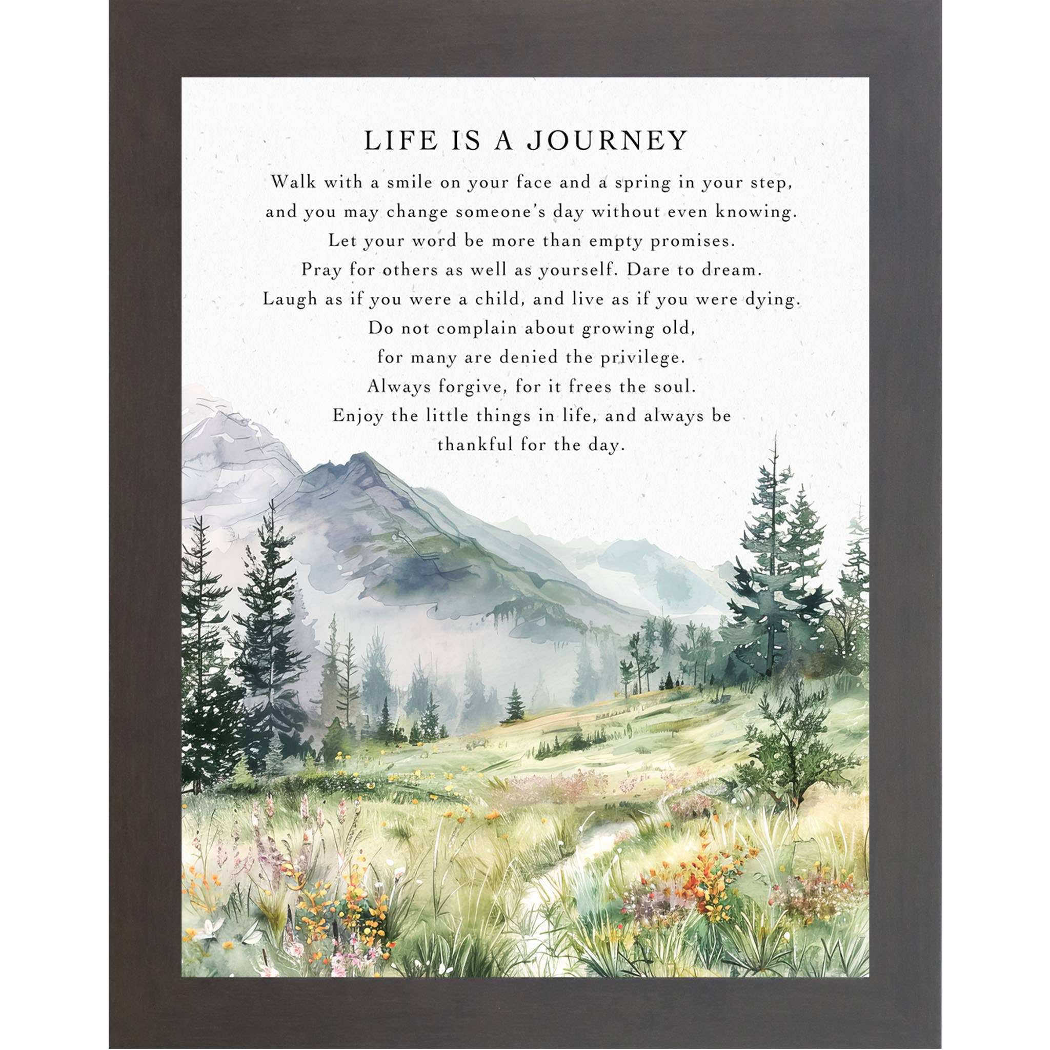 Summer Snow Art - Wholesale Wall Art Set - Life Is A Journey Framed Art Meadow Mountains Inspirational 0