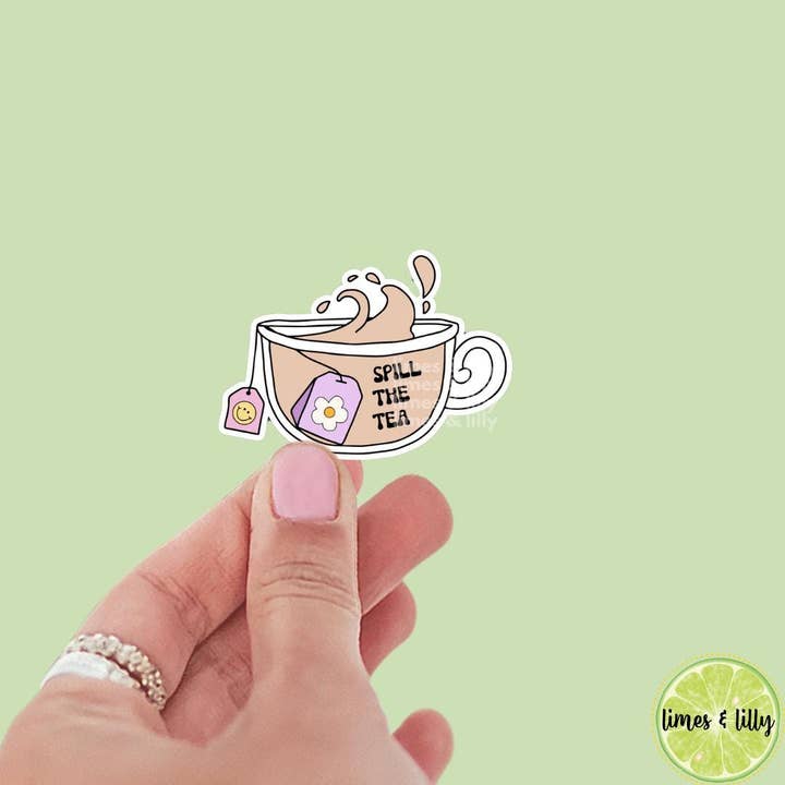 Spill the Tea Vinylklistermärke | Bokklistermärke | Tjejig | Vattenflaskklistermärke | Bokälskare Klistermärken | Kindle Klistermärken | Bokälskare | Retro för wholesale av Limes & Lilly