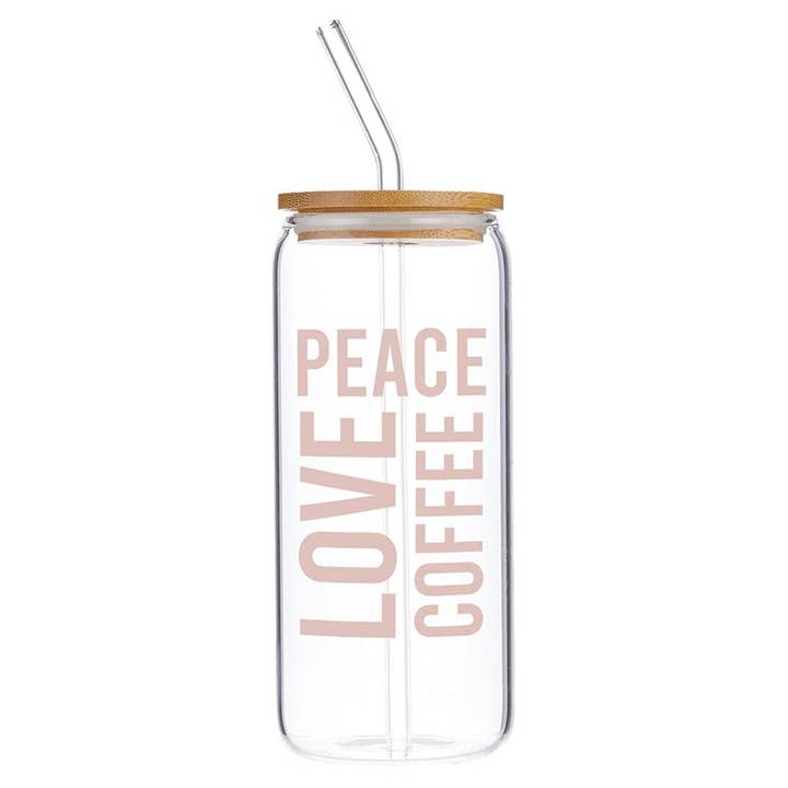 Glass Cold Brew Tumbler - Peace Love Coffee for wholesale by Santa Barbara Design Studio by Creative Brands