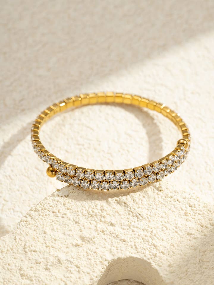 Gold bracelet with multiple diamonds, luxury shine, stainless steel for wholesale by COSMOS