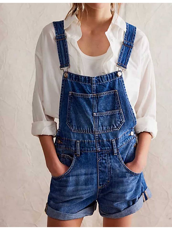 Sweetkama - Wholesale Romper - Women's - Ladies Solid Color Pocket Roll Denim Romper9