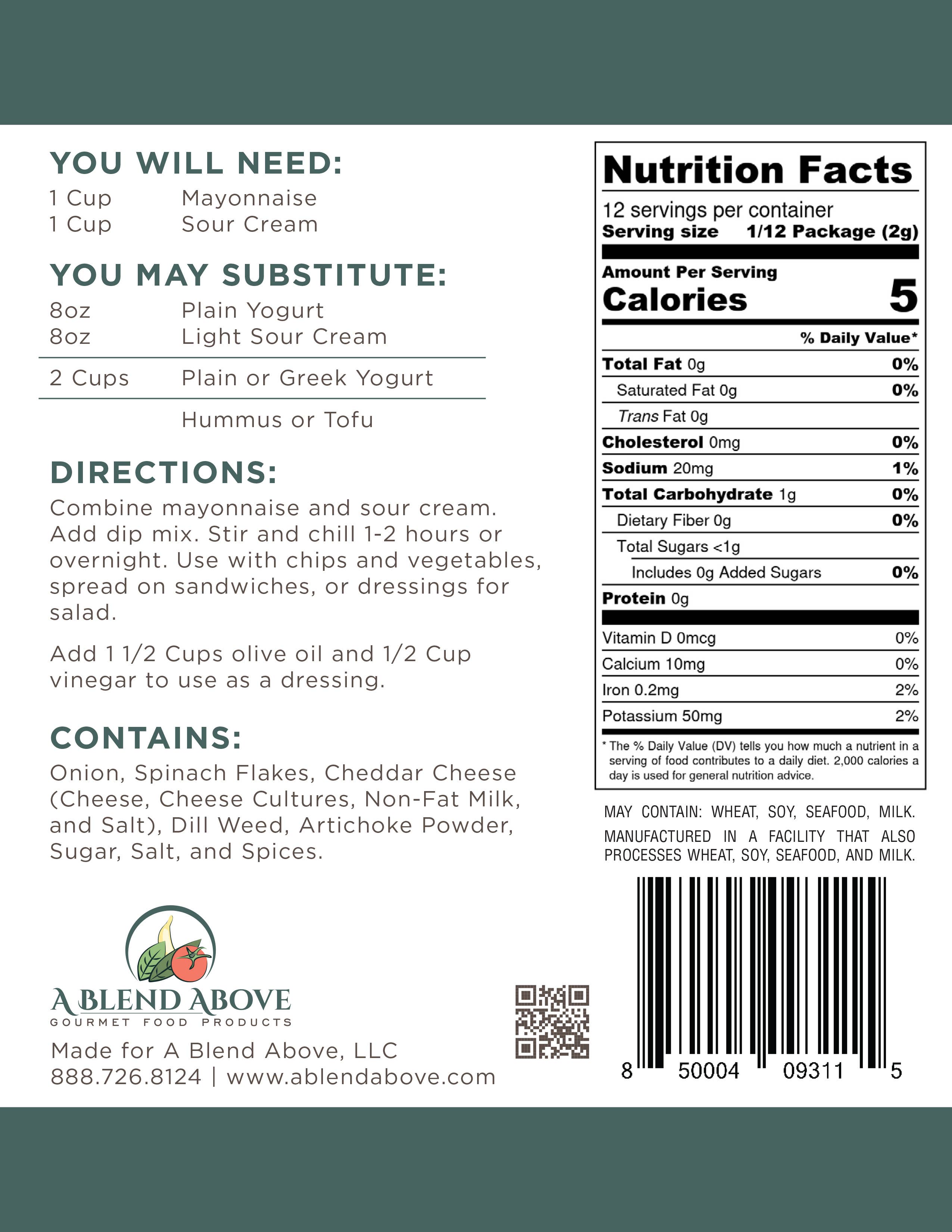 A Blend Above - Wholesale Dip - Spinach Artichoke Dip Mix2