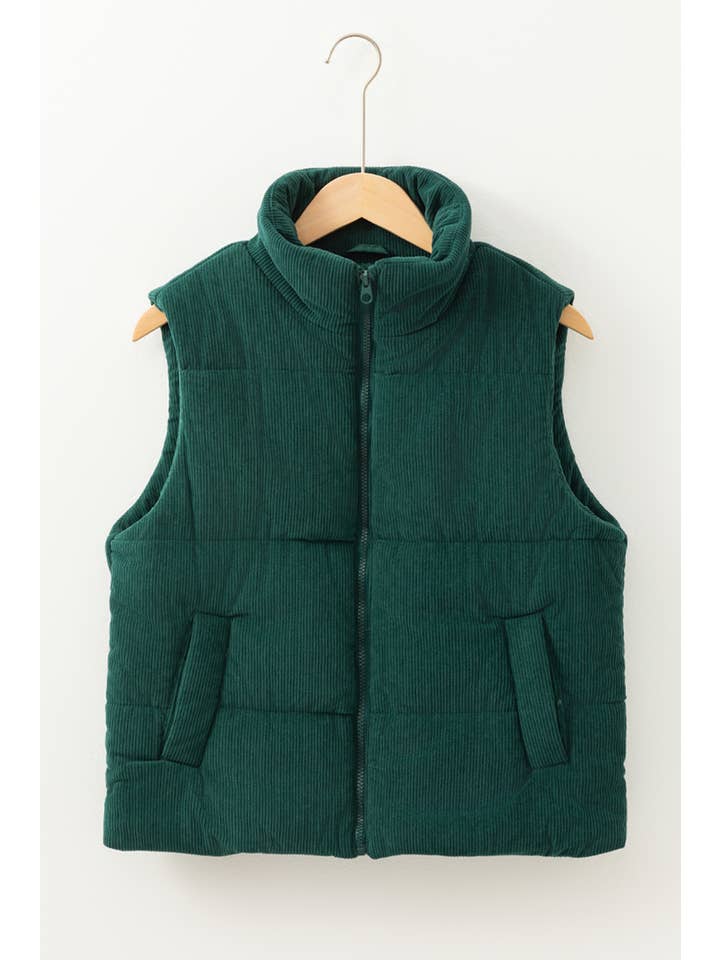 1 the Woman - Wholesale Outerwear Vest - Women's - Corduroy Stand Neck Zipped Puffer Vest14