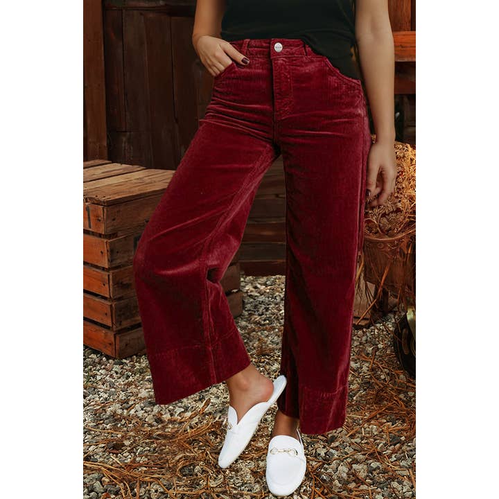 Christmas Corduroy Solid Color High Waist Wide Leg Pants for wholesale by fashionworks