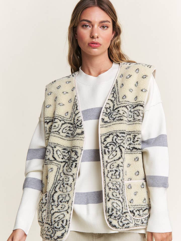 Ivory Paisley Print Sweater Vest for wholesale on Faire