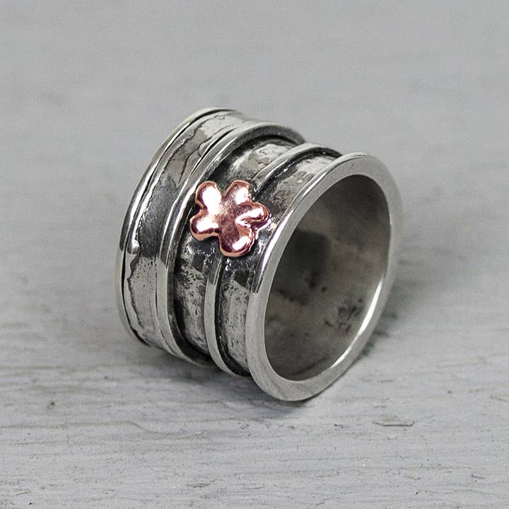 Ring zilver oxy + 9 karaat rozenbloem voor wholesale door Jéh Jewels