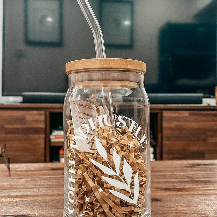 Coffee and Hustle Glass Can for wholesale by Despues Designs