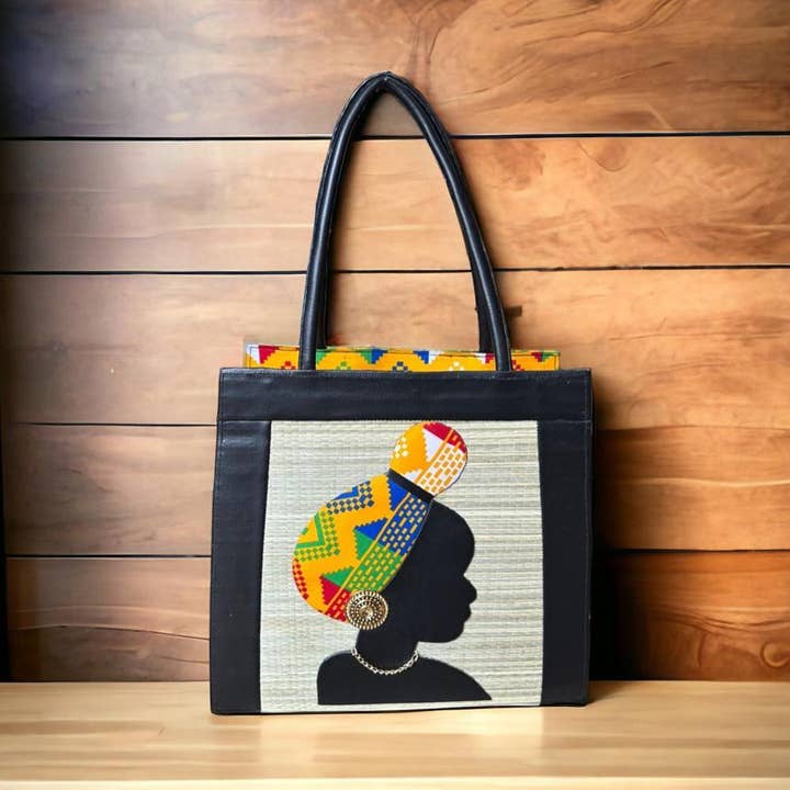 Afrikaanse Kente en Leren Handtas "Mama Africa" voor wholesale door AfriMart International