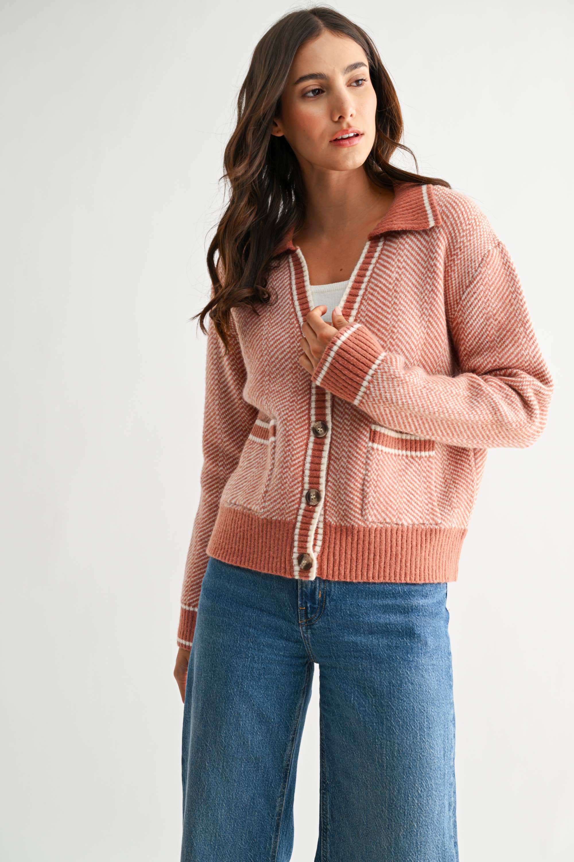 Camellia - Wholesale Knit Sweater - Women's - CW10236E HERRINGBONE KNIT CARDIGAN19