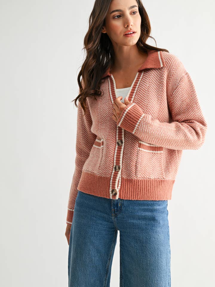 Camellia - Wholesale Knit Sweater - Women's - CW10236E HERRINGBONE KNIT CARDIGAN19