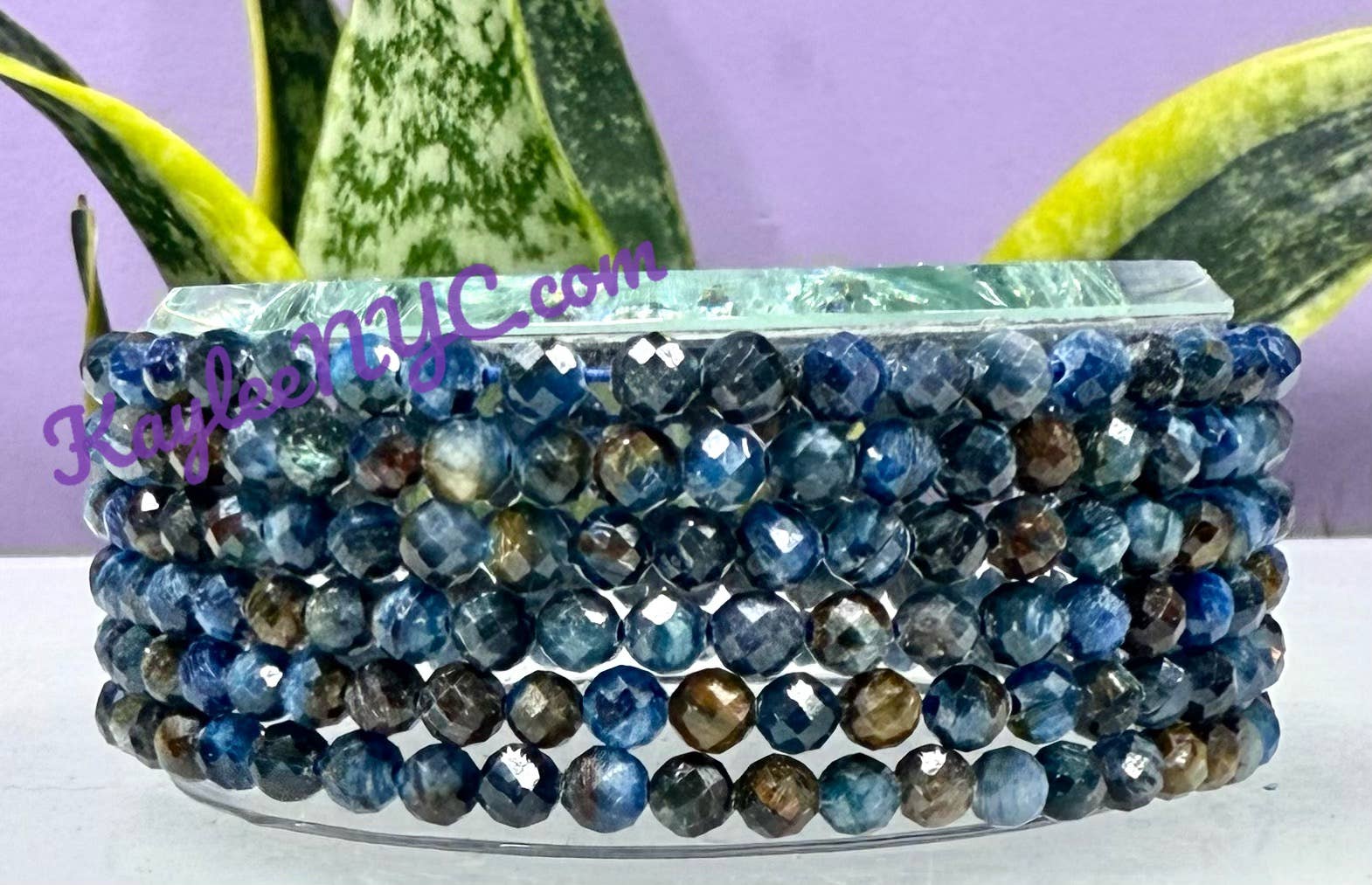 KayleeNYC - Vendita all'ingrosso Parure di gioielli - Bracciale in Cristallo di Cianite Blu Naturale Sfaccettato 4mm 7,5”2