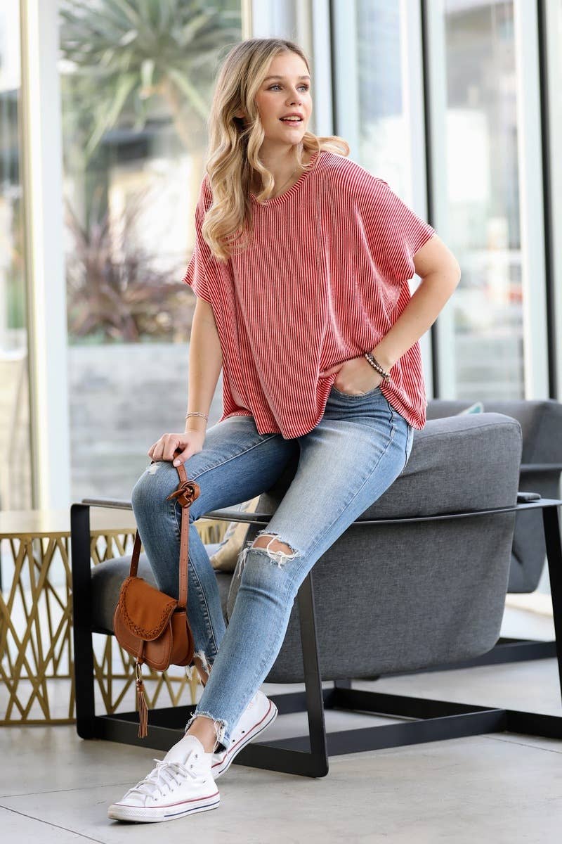 42POPS - Wholesale Knit Top - Women's - `.Cord Rib Pin-striped Oversized Top20