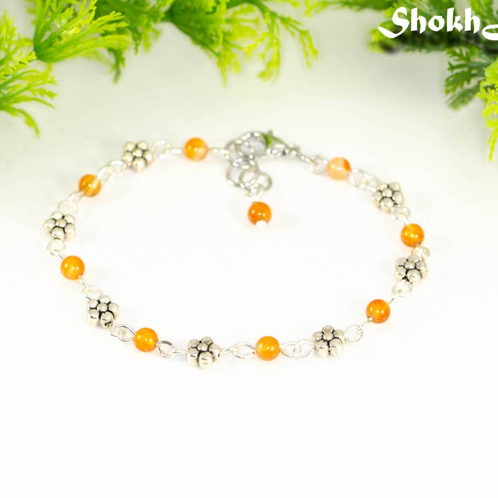 Bracelet de cheville tibétain en argent et fleur de cornaline pour la vente par Shokh Jewelry