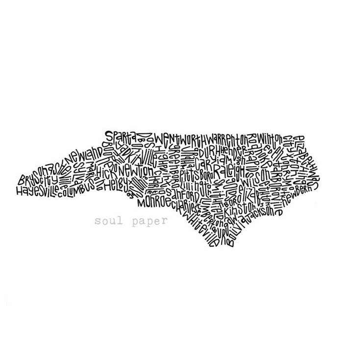 Mappa Carolina del Nord per la vendita all'ingrosso da parte di Soul Paper