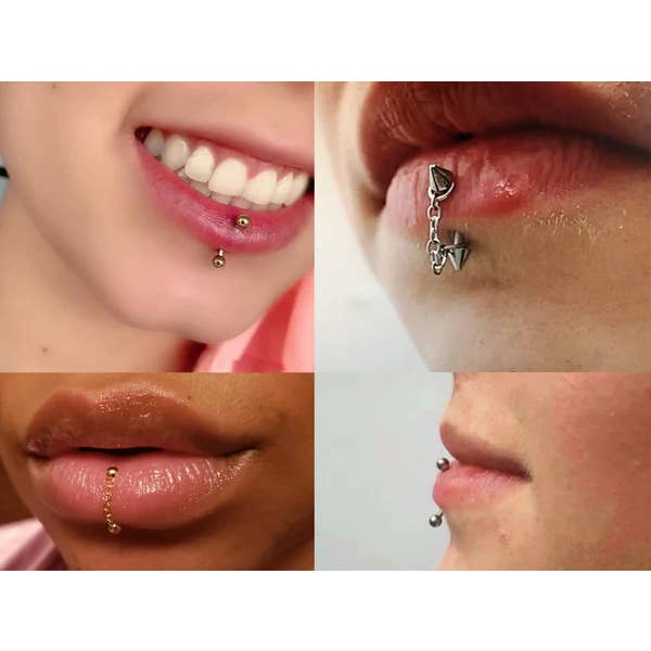 Bodytrend - Vendita all'ingrosso Piercing ad anello per labbra - Piercing al Labbro Verticale con Borchia in Titanio e Catena con Sfera