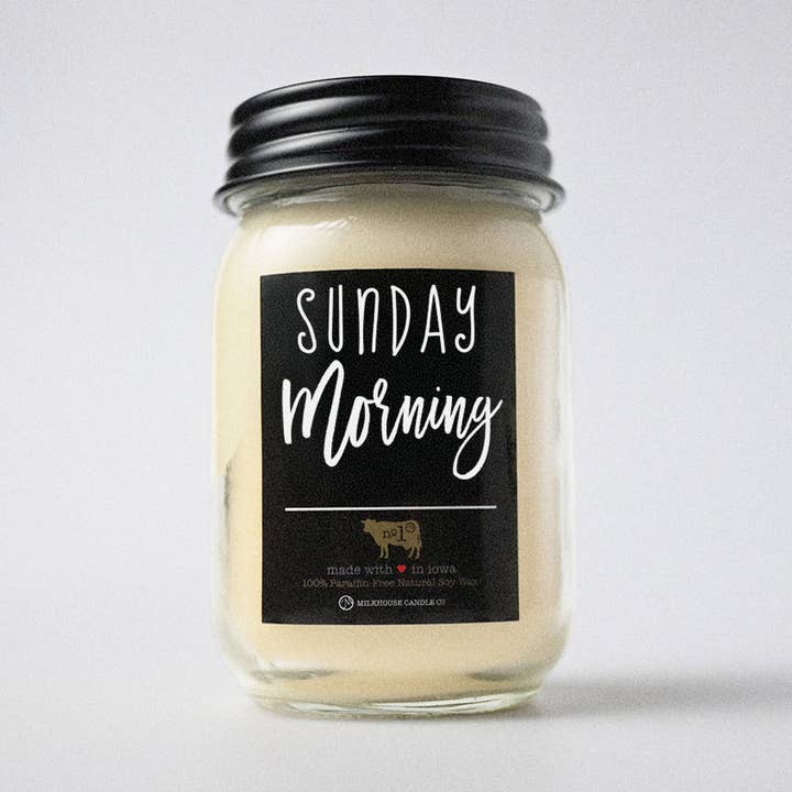 13 oz Mason Jar Candle: Sunday Morning for wholesale by Milkhouse Candle Company