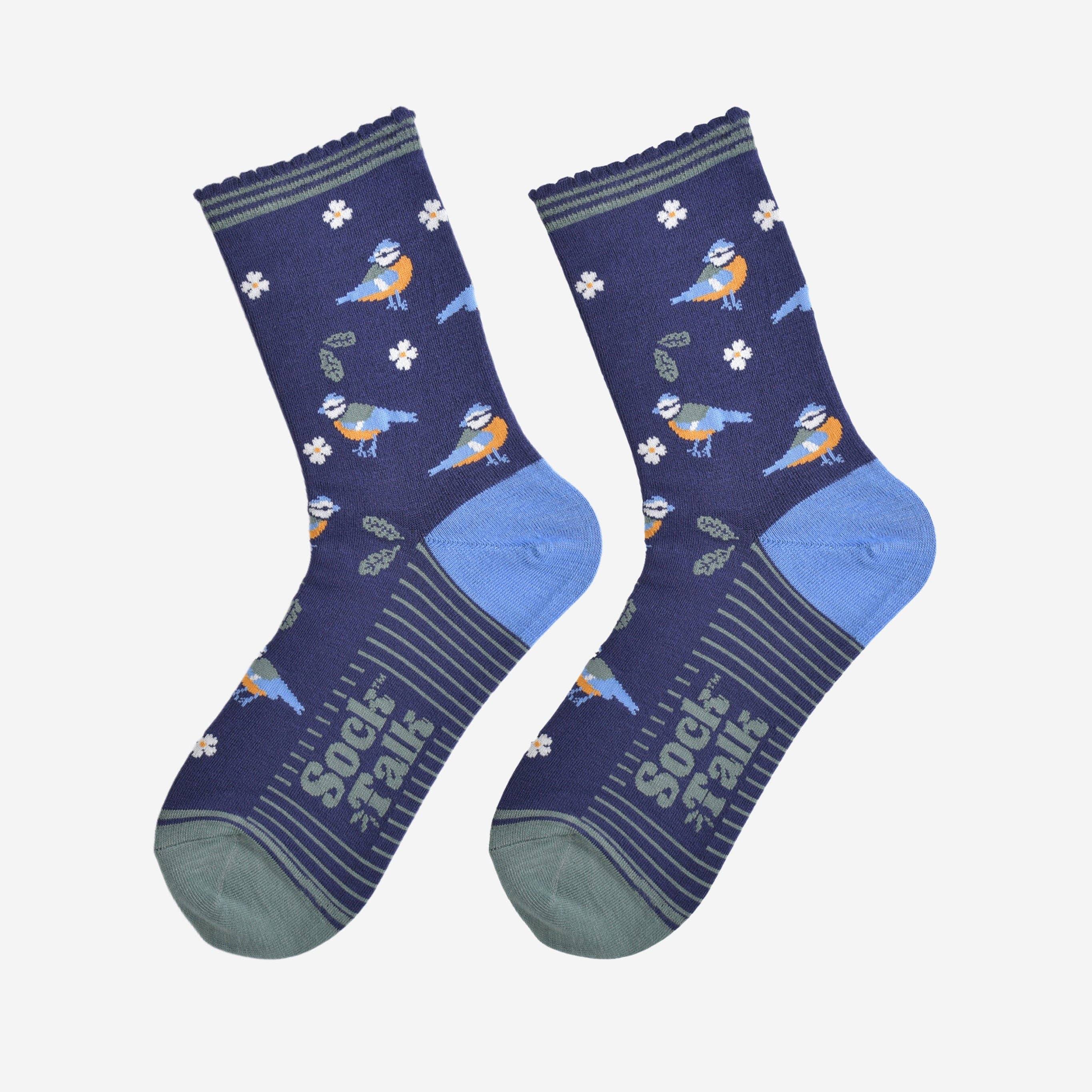 Sock Talk – wholesale Socks – Women's – Women's Bamboo Socks - Navy Blue/Green, Blue Tit Woodland1