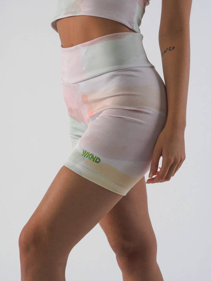 Watercolour Tie Dye Cycling Shorts for wholesale by WKND Apparel