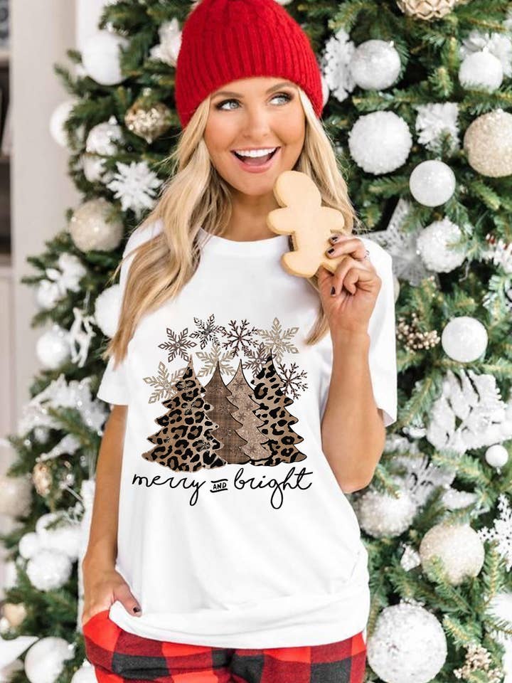 Suhkasana - Wholesale Screen Printed T-Shirt - Women's - Leopard Print Christmas Tree Graphic Holiday T Shirt9