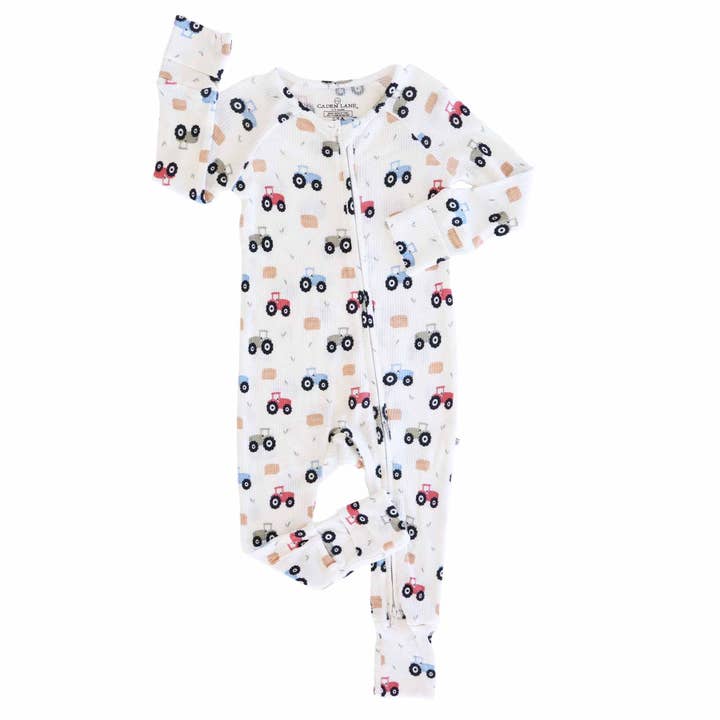 Caden Lane - Wholesale Jumpsuit - Baby - Little Farmer Bamboo Waffle Convertible Zip Romper1