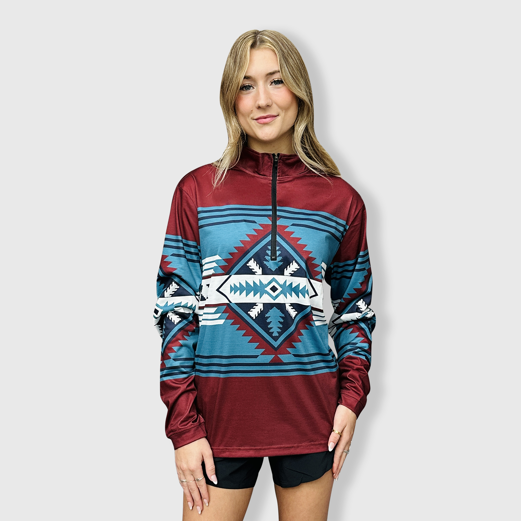 Wholesale QZ1002 - Aztec Maroon Quarter Zip Top for your