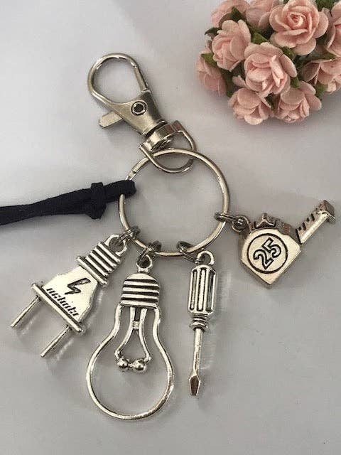 Miss DJ Angel - Wholesale Keychain - Unisex - Electrician keychain, gift for electrician man, electricity bulb charm, personalized craftsman trade keychain, meter pendant0