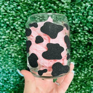 Pink Cow Print 16 oz. Glass Cup
